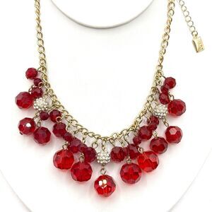 CHAPS Red Faceted Glass Cha Cha Dangle Necklace Gold Tone